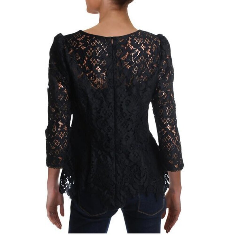 Nanette Lepore Let's Go out Black Lace V Neck Top.